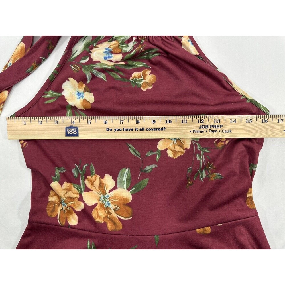 Ouges Sz M Stretch Cot Tie-Neck Floral Flare Dress Women's Mini Cotton Summer - Picture 10 of 10